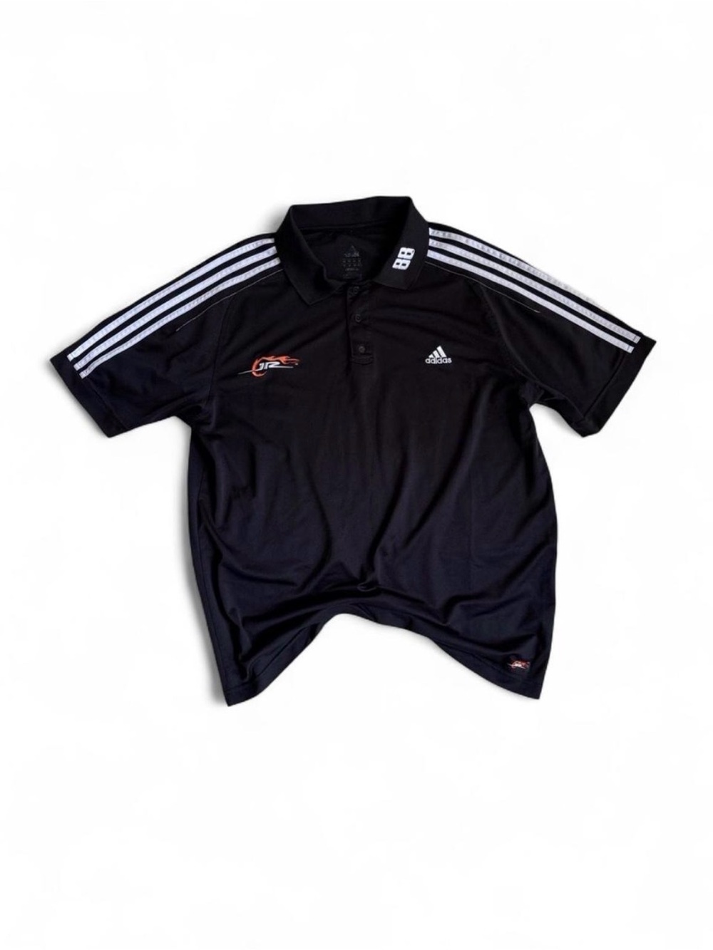 Adidas Black Baggy NASCAR Polo Shirt with White Stripes Sports Jersey Size XXL